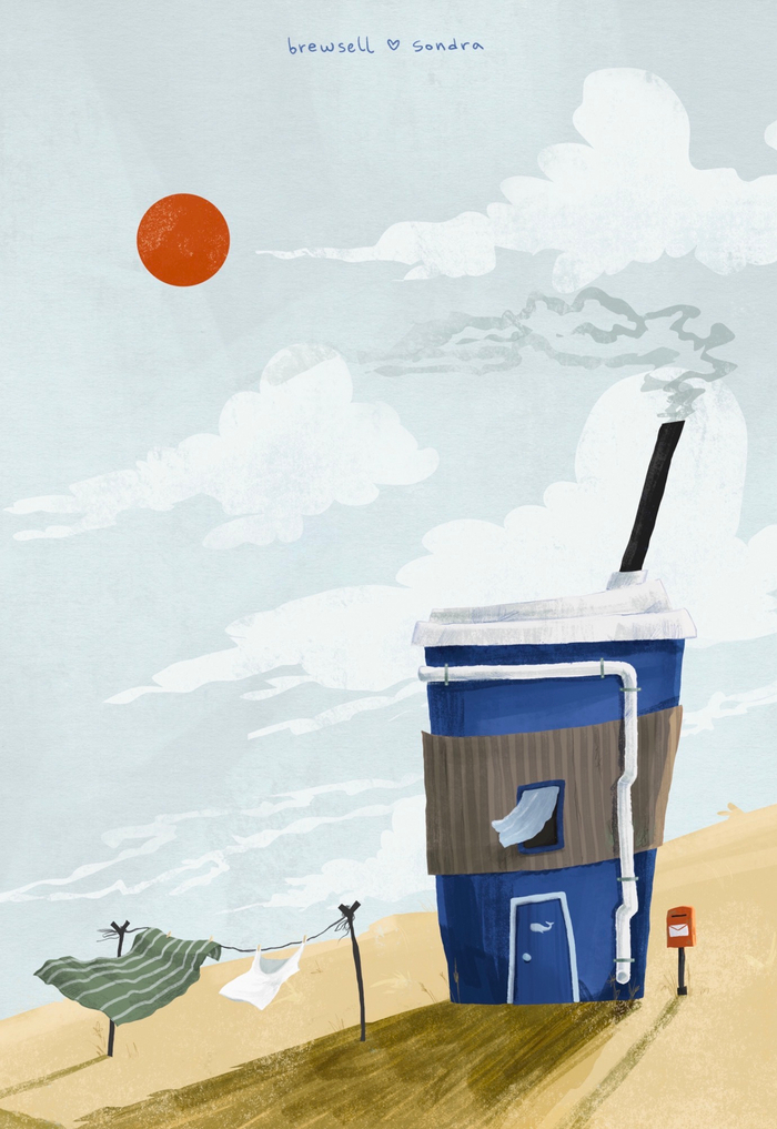 Открытка со стаканом для кофейни Brewsell