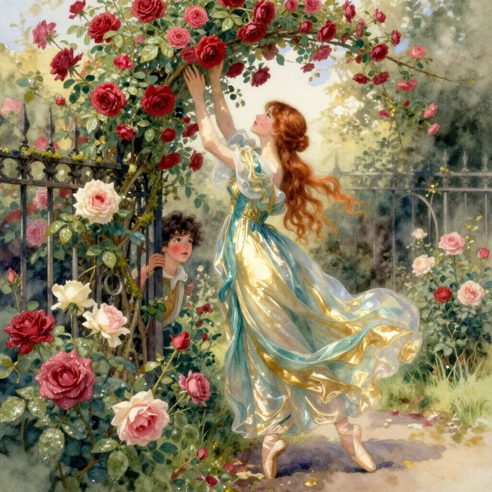 Акварельный этюд. Розовый сад. 