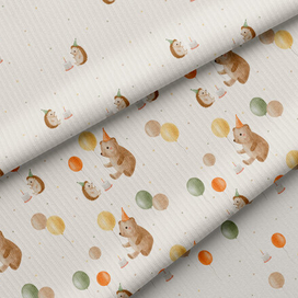 Детский паттерн с мишкой и ежиком в нейтральном цвете