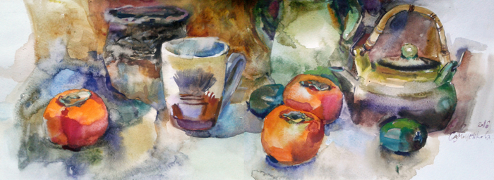 Натюрморт с фейхоа и хурмой