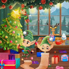 новогодняя иллюстрация. В домике деда мороза