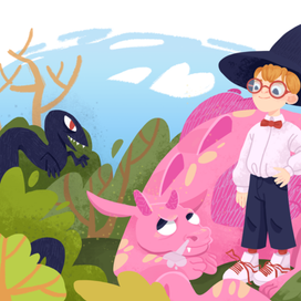 Wizard with his pink dragon.