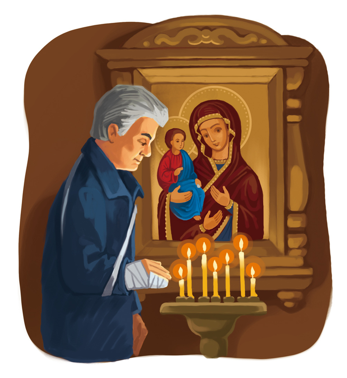 В церкви у иконы