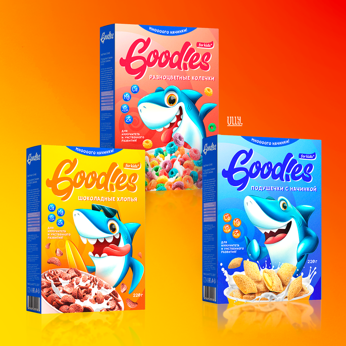 Иллюстрации акул для упаковок сухих завтраков