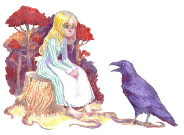 Ворон в осеннем лесу