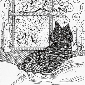 Кот у окна (ч/б)