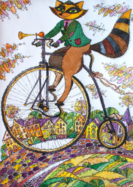 енот на велосипеде