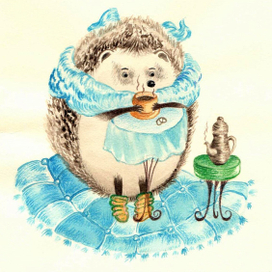 Ежик  зимой пьет чай