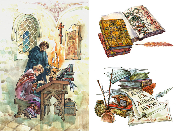 Илл. к рассказу "Они одарили нам Азбуку". Журнал "Читайка".