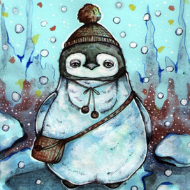 Пингвинчик плывет в ненастный день на льдине домой, с продленки 