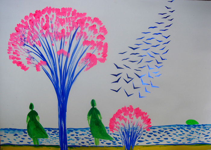 птичья стая над рекой