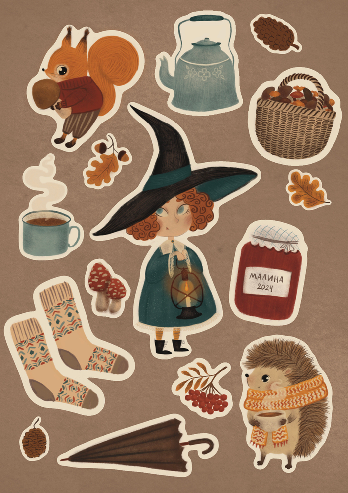 атмосферные осенние стикеры для печати