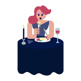 Женщина ужинает.