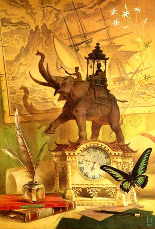 Натюрморт с часами , бабочкой и небольшим сюрпризом