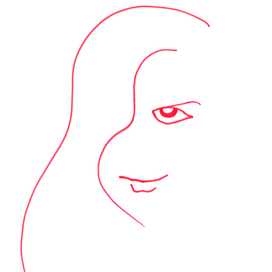 Portrait of a smiling girl with lush thick hair in on line art style