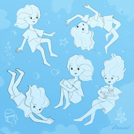 A girl frolics underwater. Pose