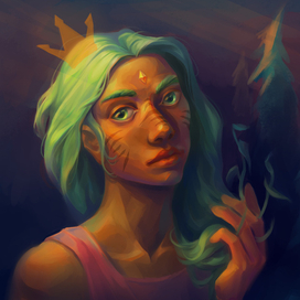 Портрет девушки с зелеными волосами