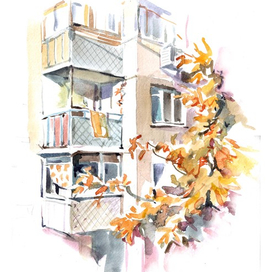 Осень, солнце, вид из окна)