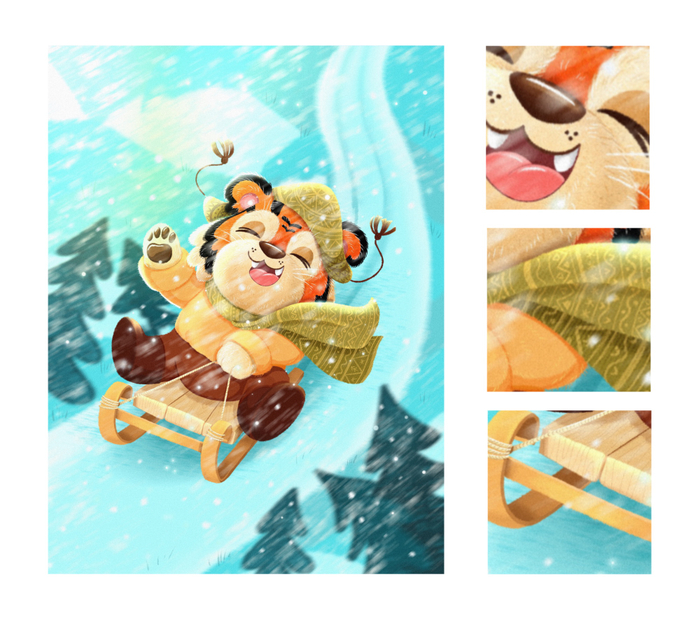 Тигрёнок катается на санках