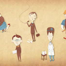 Разворот для журнала "Познайка". профессии.