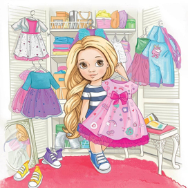 Иллюстрация для упаковки одежды куклы Ася