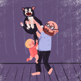 Папа, дочка, кот