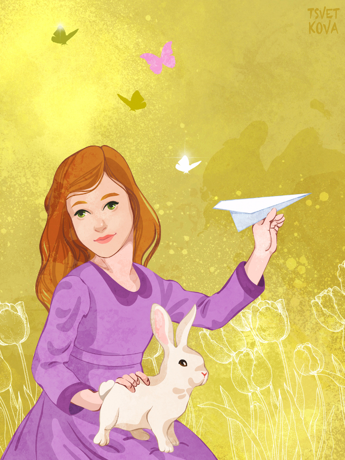 Девочка с кроликом (открытка)