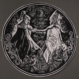 Серия дипломной работы в технике линогравюра🖤 Мифы и легенды древнего Казахстана "Легенда о царице саков Зарине", Алматы 2015 (копия)