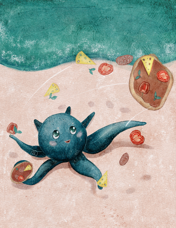 Octopus juggling pizzas var.2