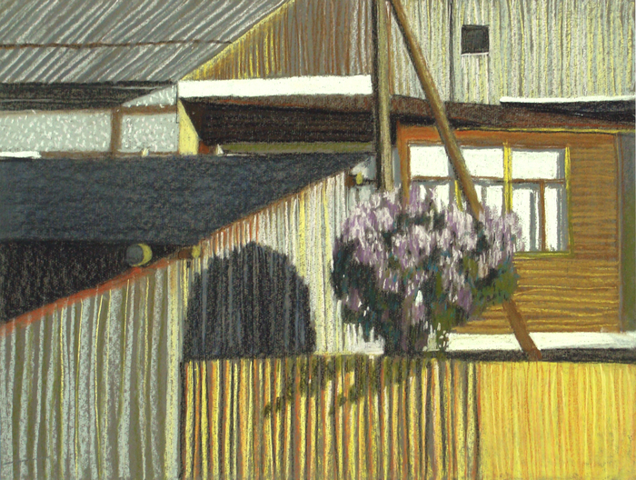 Куст сирени. 2012. т.б., пастель 50х65.