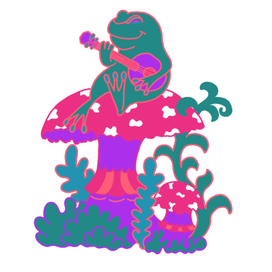 Лягушка музыкант в неоновом лесу 