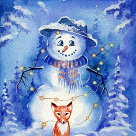 Снеговик и лисы