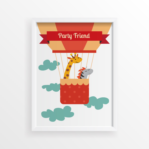 Зебра и жираф на воздушном шаре