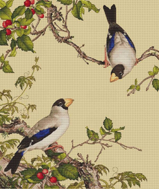 Птицы и вишня. По рисунку Дж. Кастильоне.