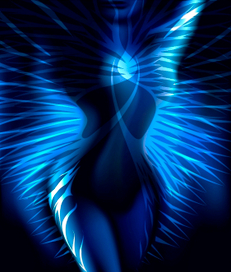 the winged body in blue