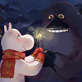 Новогодний арт с Муми-троллем и Моррой 