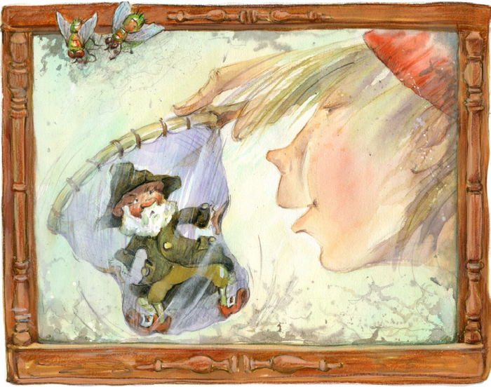 Нильс ловит гнома в сачок для мух