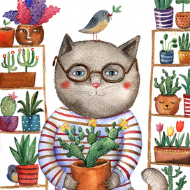 Кот и растения