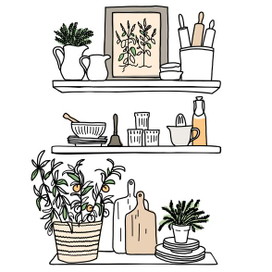 Иллюстрация прдеметов интерьера в дудл стиле