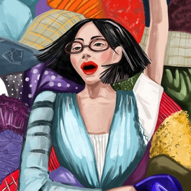 Девушка утопает в вещах