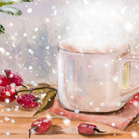 Новогодняя иллюстрация - чай в горах