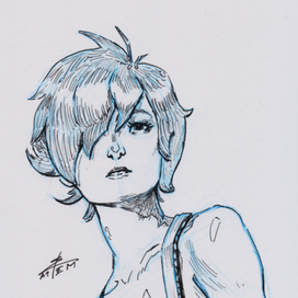Blue pencil + ink sketch
