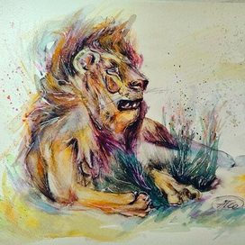 Лев акварельный