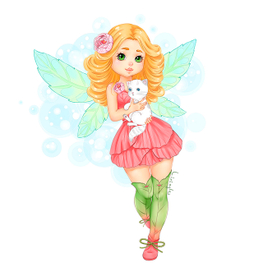 Цветочная фея с котенком.