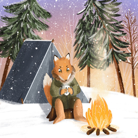 Иллюстрация для открытки и книги "Лис-походник"