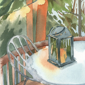 Акварельная открытка Зимний фонарь