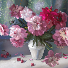 Пионы на веранде.этюд 