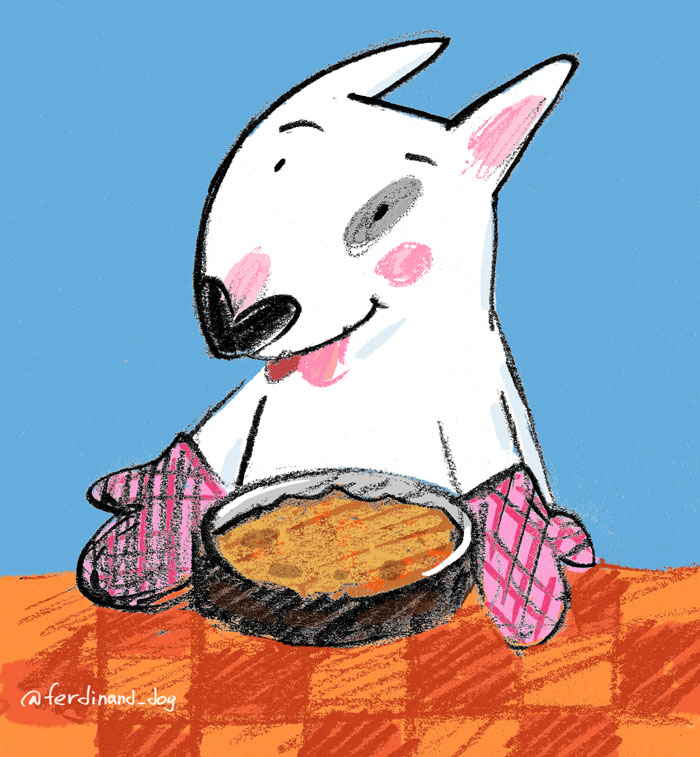 шарлотка пирог с яблоками и бультерьер