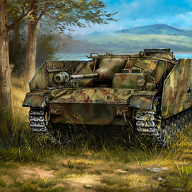 Stug III Иллюстрация на коробку с моделью САУ