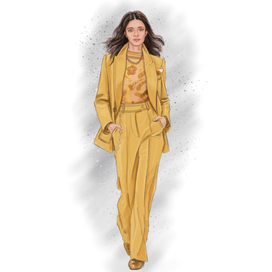 Девушка в желтом брючном костюме